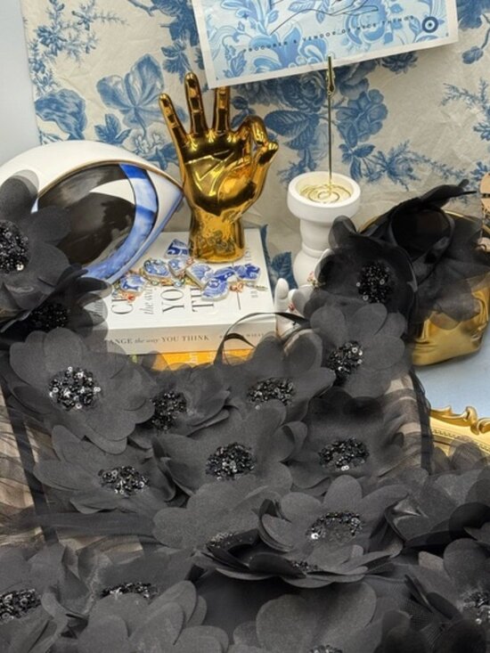 🆕 BRONX & BANCO 🧿 NWOT Rosalie Noir Floral-Appliqué Tulle Gown, Sz M US 6 - Picture 13 of 16